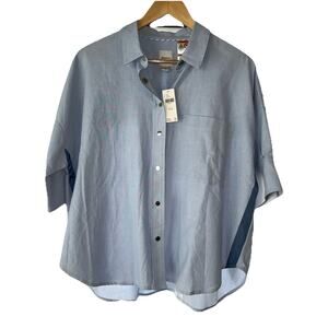 NEW Anthropologie Maeve Mabel Blue Boxy Oxford Cotton Shirt Size Medium